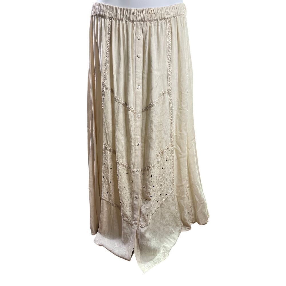 Just Class Cream Beaded Button Up Rayon Maxi Skirt Women's Size Medium